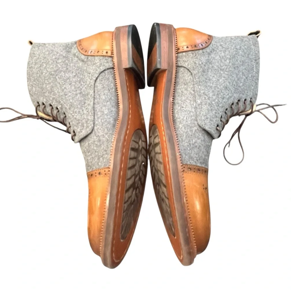 Moretti Stance Lace Up Cap Toe Boots‎ Size 13 Hand Burnished Leather Wool Upper